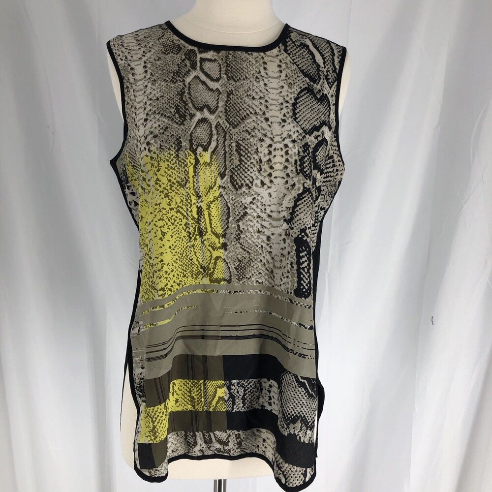 Vince Camuto Snake Print Sleeveless Blouse Black Yellow Gray Small